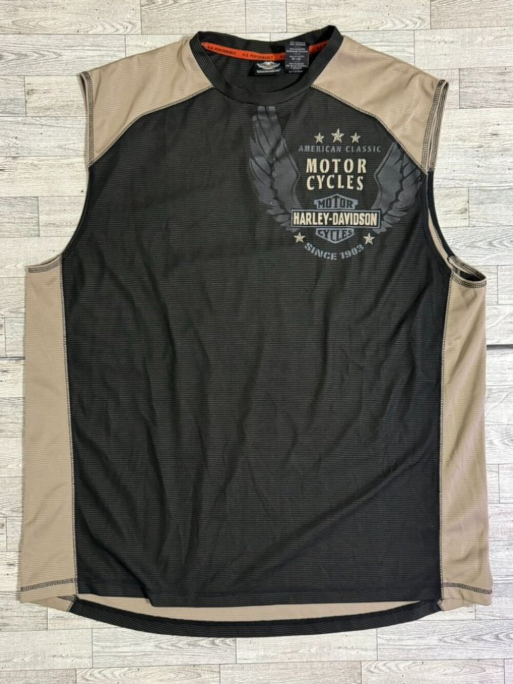 Harley-Davidson Performance Sleeveless Shirt 2XL Black Tan Eagle Graphic Muscle